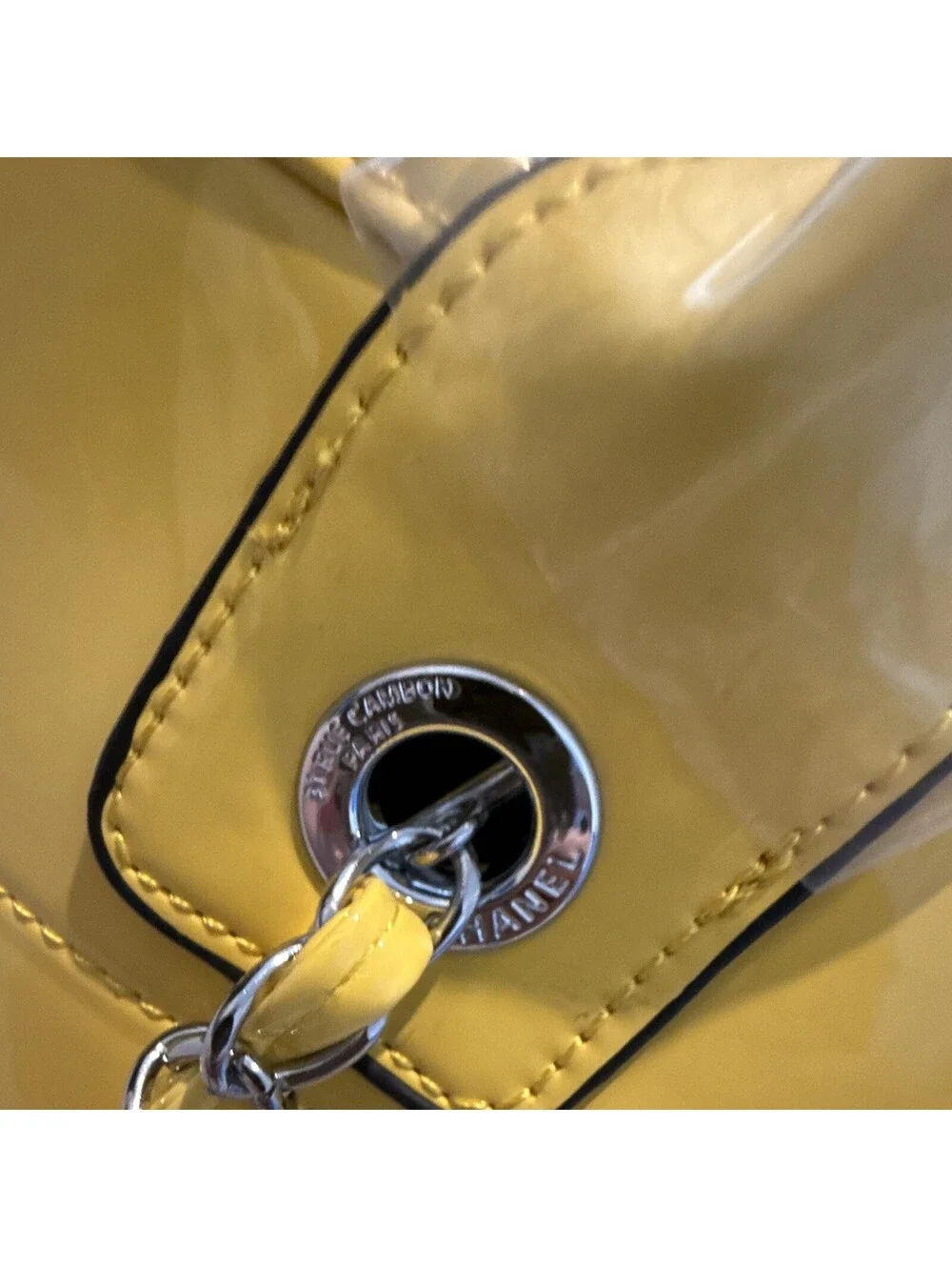 CHANEL Yellow Tote Bag Chain Strap Top Handles Magnetic Close 31 Rue Cambon
